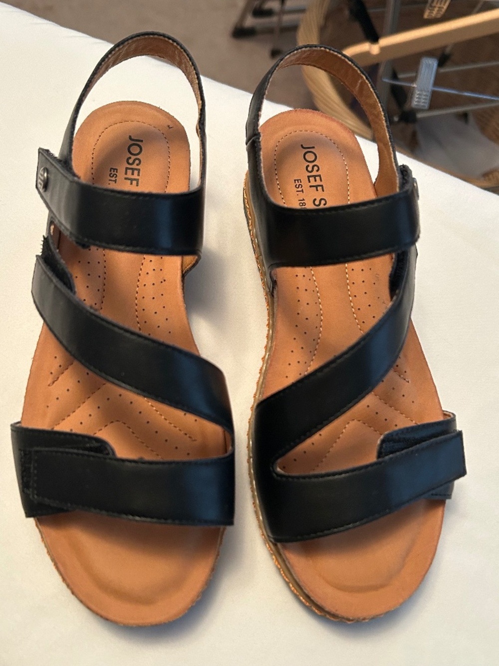 Josef Seibel Black Leather Comfort Sandals - Size 37 (US 6/6.5)